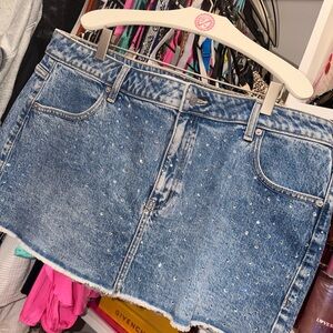 PINK Victoria's Secret Blue Denim Midi Skirt with Rhinestones